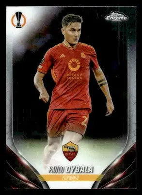 Paulo Dybala Topps Chrome UEFA Club soccer trading card in red uniform