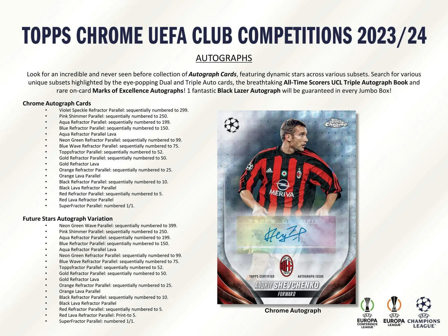 Topps Chrome UEFA Club Competitions autograph card with wave refractor parallel in soccer hobby box