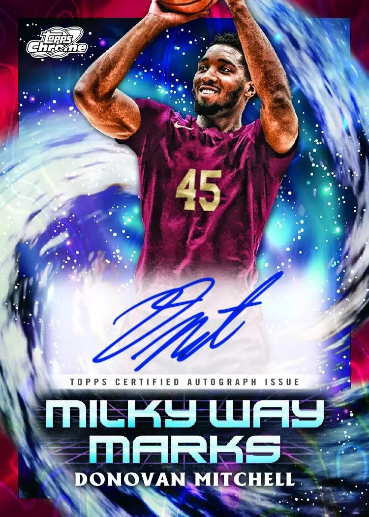 Basketball trading card of player in maroon #45 jersey from Cosmic Chrome Basketball