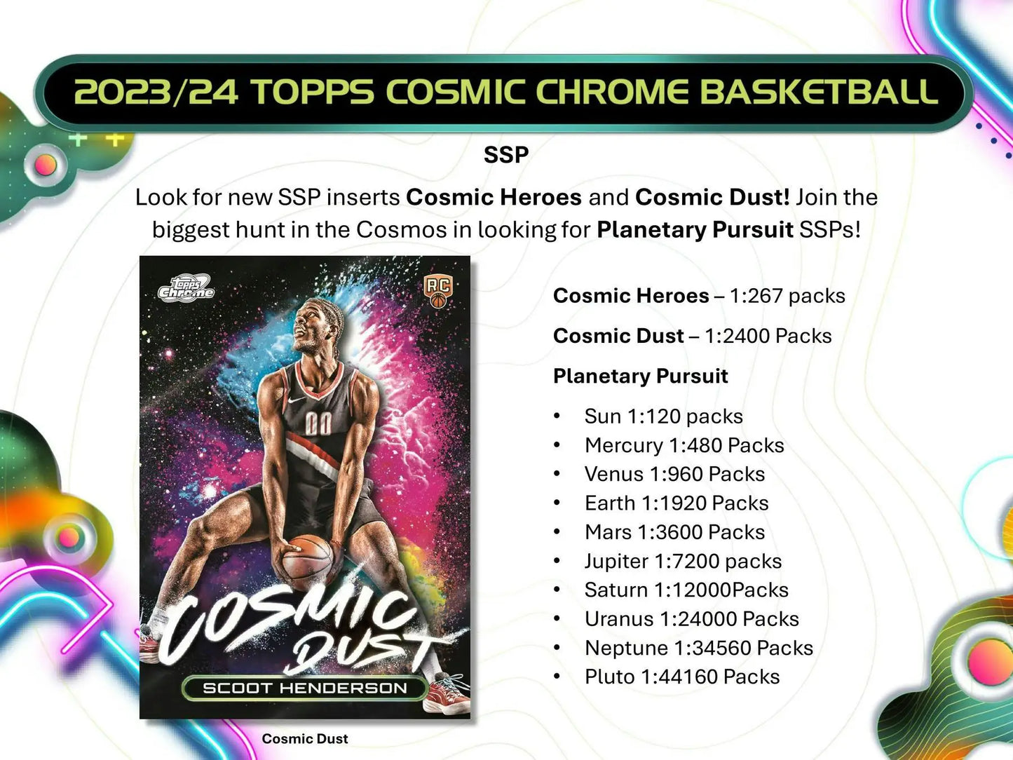 Cosmic Chrome basketball card featuring gold interstellar refractor from 2023-24 Topps Cosmic Chrome Hobby Box