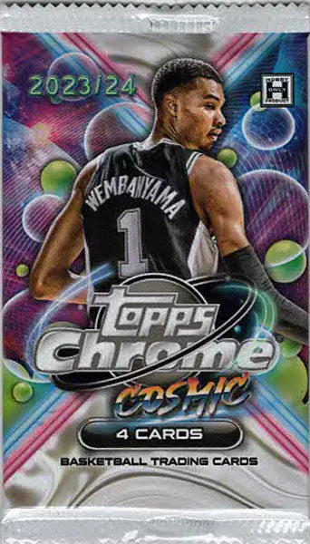 Sealed pack of 2023-24 Topps Cosmic Chrome Basketball featuring Victor Wembanyama