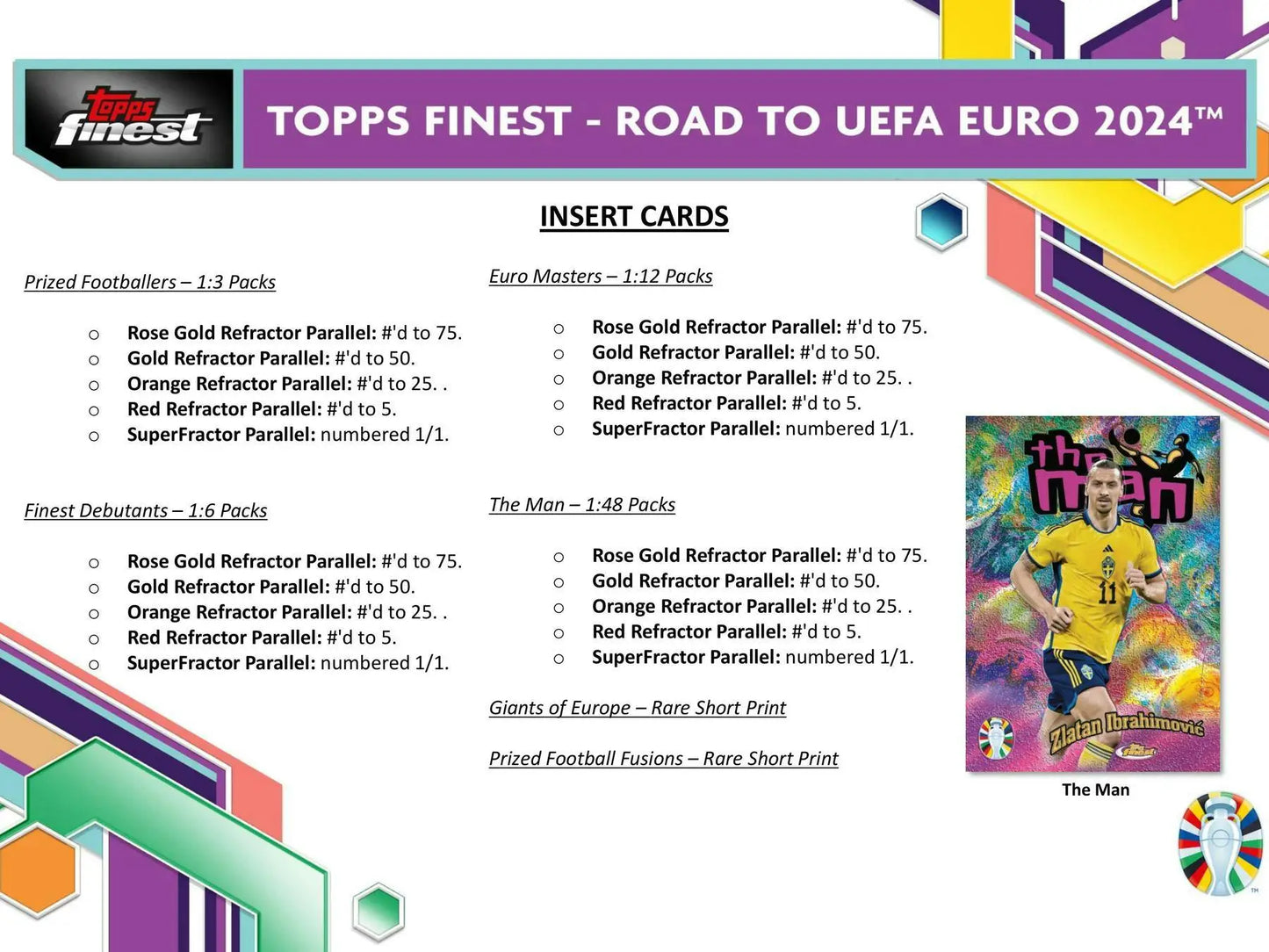 Trading card product information for 2023-24 Topps Finest UEFA Euro Soccer Hobby Box showcasing gold refractor and superfractor parallels