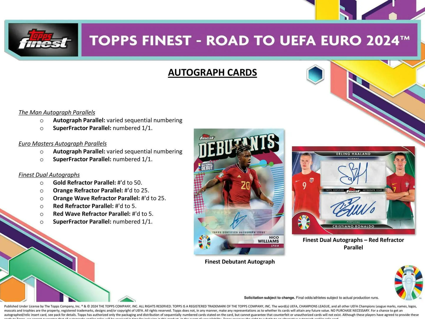 Soccer trading card advertisement featuring 2023-24 Topps Finest Gold Refractor Parallel