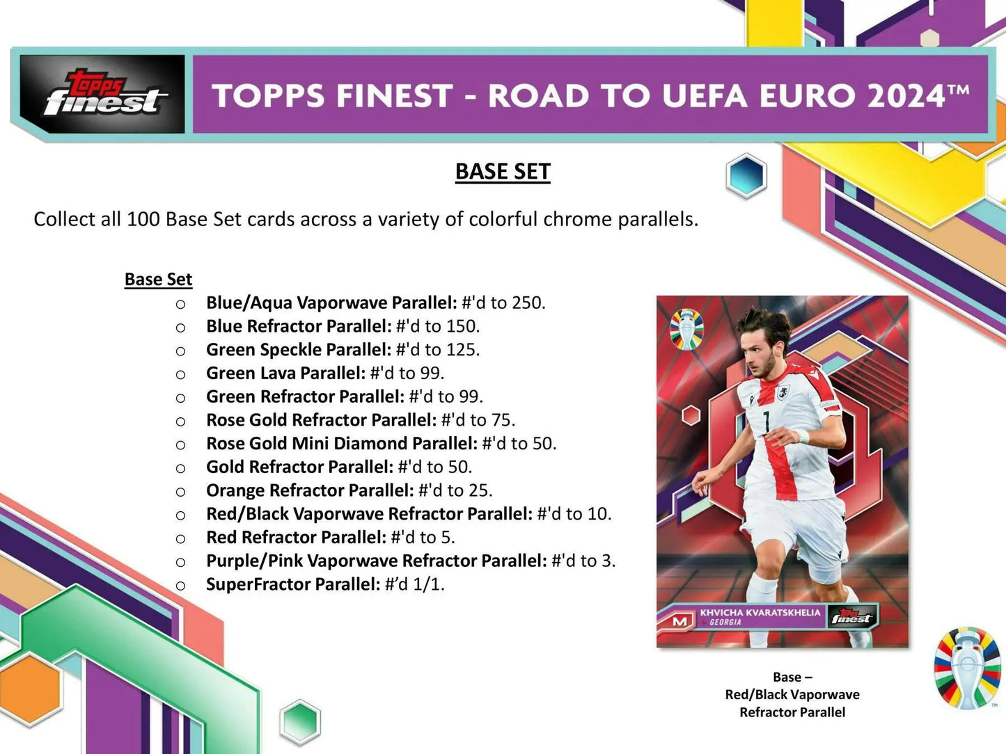 UEFA Euro 2024 trading card featuring gold refractor parallel in 2023-24 Topps Finest Soccer hobby box