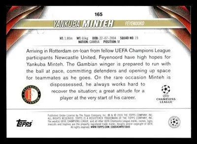 Back of 2023-24 Topps Jade Edition UEFA Club Competitions trading card featuring Yankuba Minteh