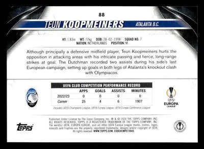 Topps soccer trading card Teun Koopmeiners 2023-24 Jade Edition UEFA Club Competitions