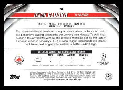 Trading card of Oscar Gloukh from 2023-24 Topps Jade Edition UEFA Club Competitions