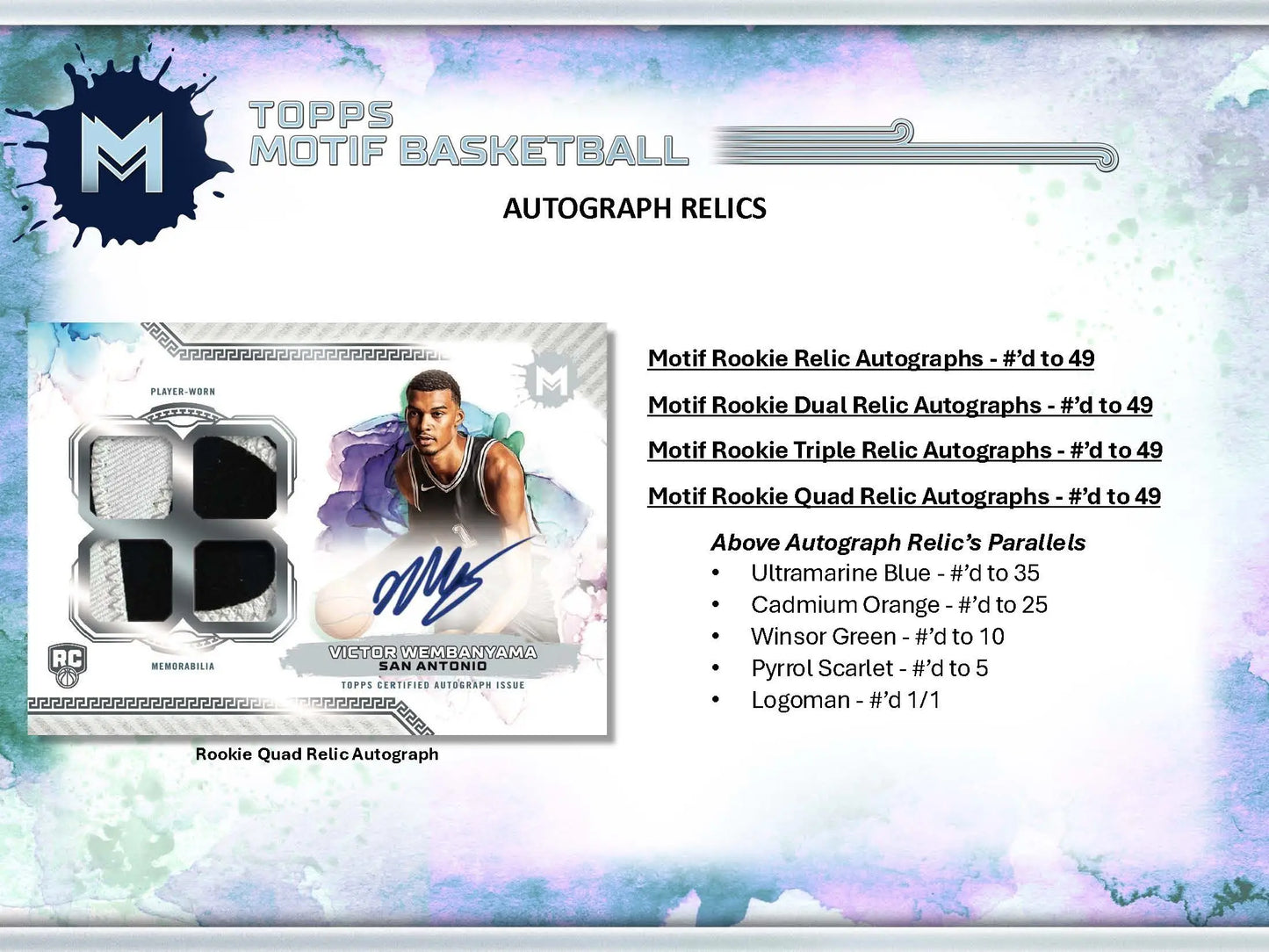 Basketball card with autograph and relic pieces from 2023-24 Topps Motif Basketball