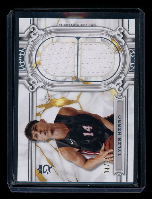 Tyler Herro dual memorabilia basketball card from 2023 Topps Royalty Collection Regalia Relics