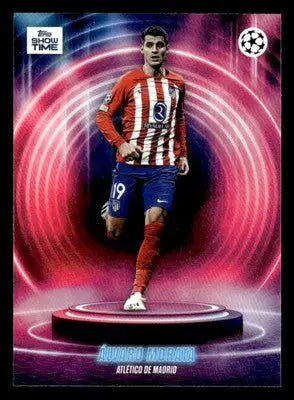 Soccer trading card of Álvaro Morata for Atlético de Madrid from 2023-24 Topps Showtime UEFA Club