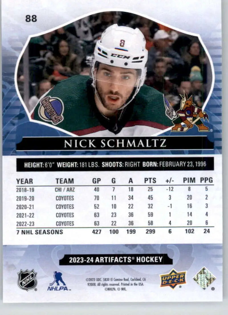 Hockey card of Nick Schmaltz in Upper Deck Artifacts, featuring Minnesota Wild jersey 88
