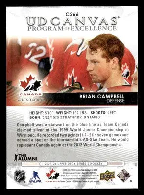 Red and white hockey trading card of Brian Campbell from 2023-24 Upper Deck C266 Campbell UD Canvas