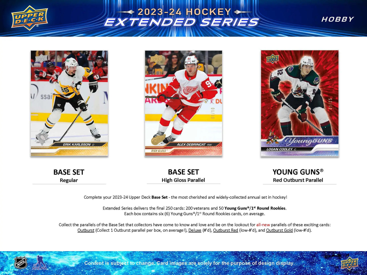 Hockey card advertisement for 2023-24 Upper Deck Extended Series Hobby Box