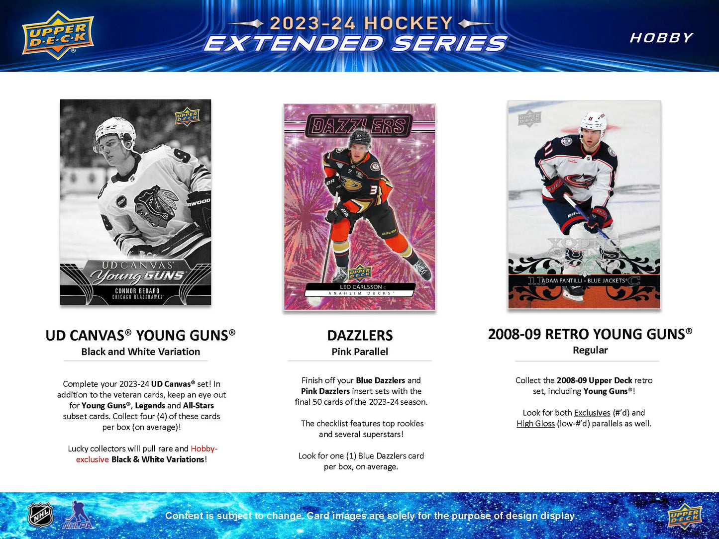 Hockey card product advertisement for 2023-24 Upper Deck Extended Series Hobby Box