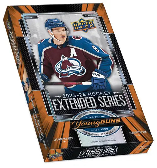 2023-24 Upper Deck Extended Series Hockey card box featuring premium collectibles