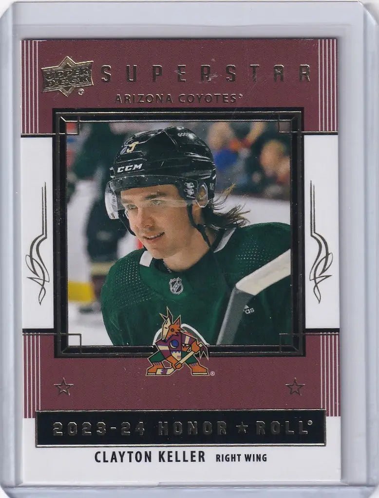 Hockey trading card of Clayton Keller from Upper Deck Series 1 Arizona Coyotes
