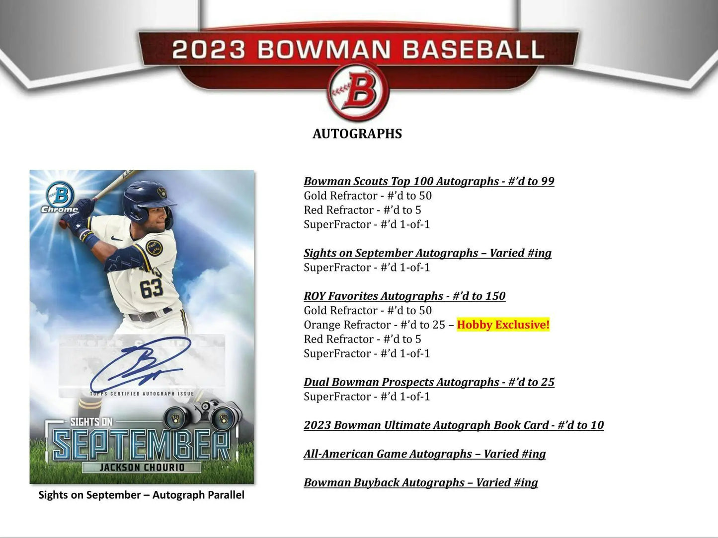 2023 Bowman Baseball Autograph Card featuring Gold Refractor Parallel from Hobby Box