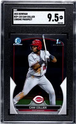 Graded 2023 Bowman Cam Collier Prospect baseball card SGC 9.5 display