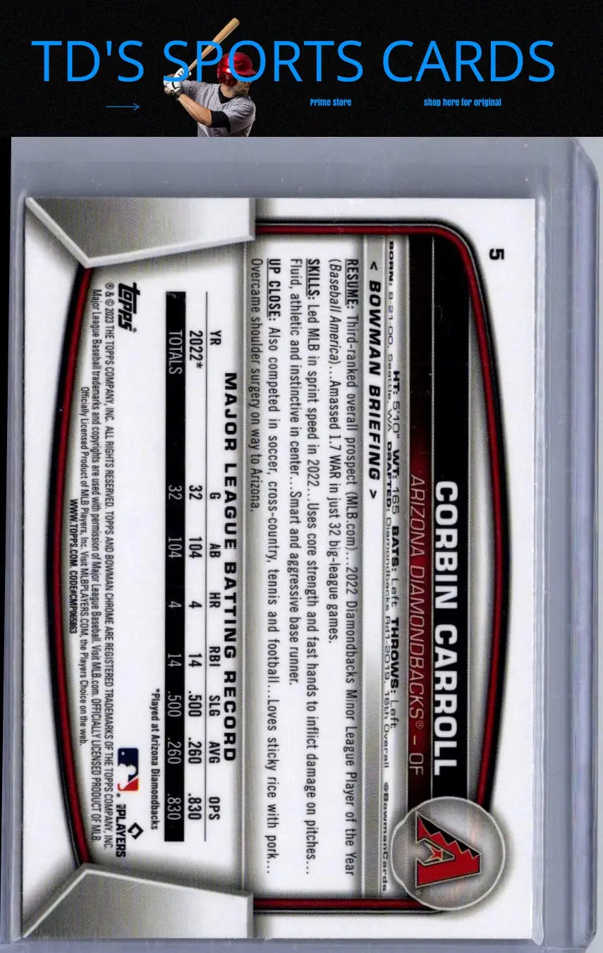 Corbin Carroll baseball card from 2023 Bowman Chrome series