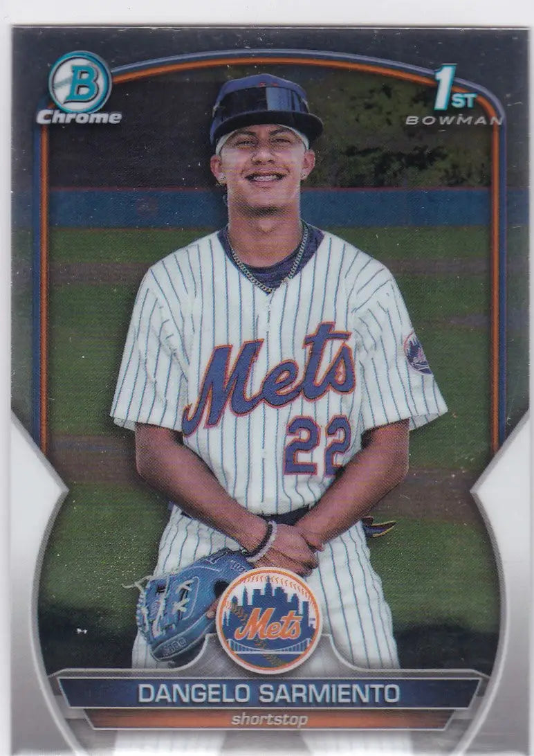 2023 Bowman Chrome Dangelo Sarmiento 1st Bowman New York Mets baseball card with number 23