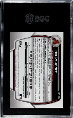 Graded Bowman Druw Jones baseball card from 2023 Bowman Prospect series SGC 9.5