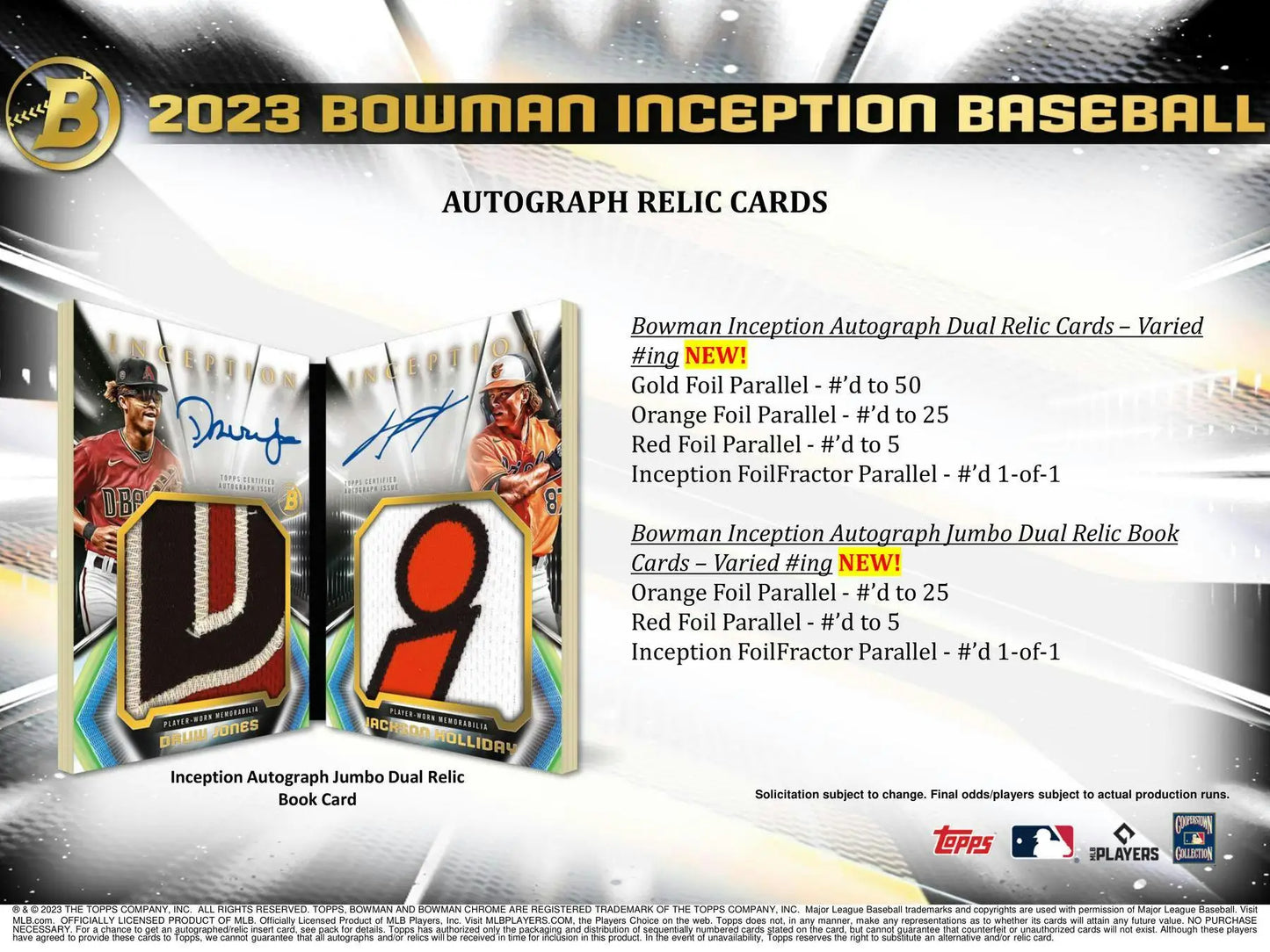2023 Bowman Inception Baseball Hobby Box with autograph relic cards and foilfractor parallel