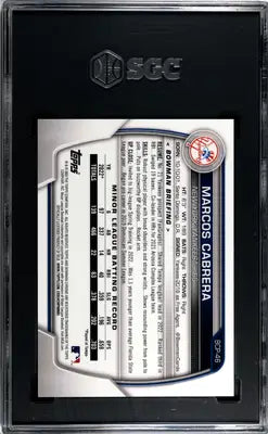 SGC-graded Bowman Marcos Cabrera baseball card featuring Marcos Cabrera of the New York Yankees