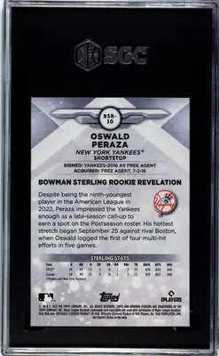 Graded Oswald Peraza Bowman Sterling Oswald rookie baseball card with Sterling stats