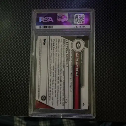 Graded Carson Beck trading card 2023 Bowman U Sapphire /50 PSA 9 collectible