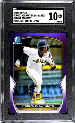 2023 Bowman Yordany De Los Santos Purple Refractor baseball card BCP-121 CHR SGC 10