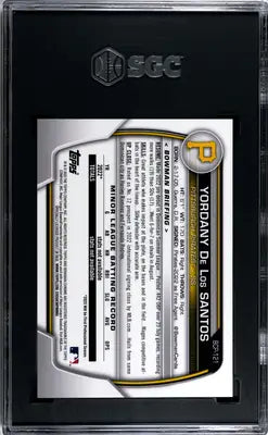 Graded Bowman Yordany De Los Santos purple ref baseball card SGC 10