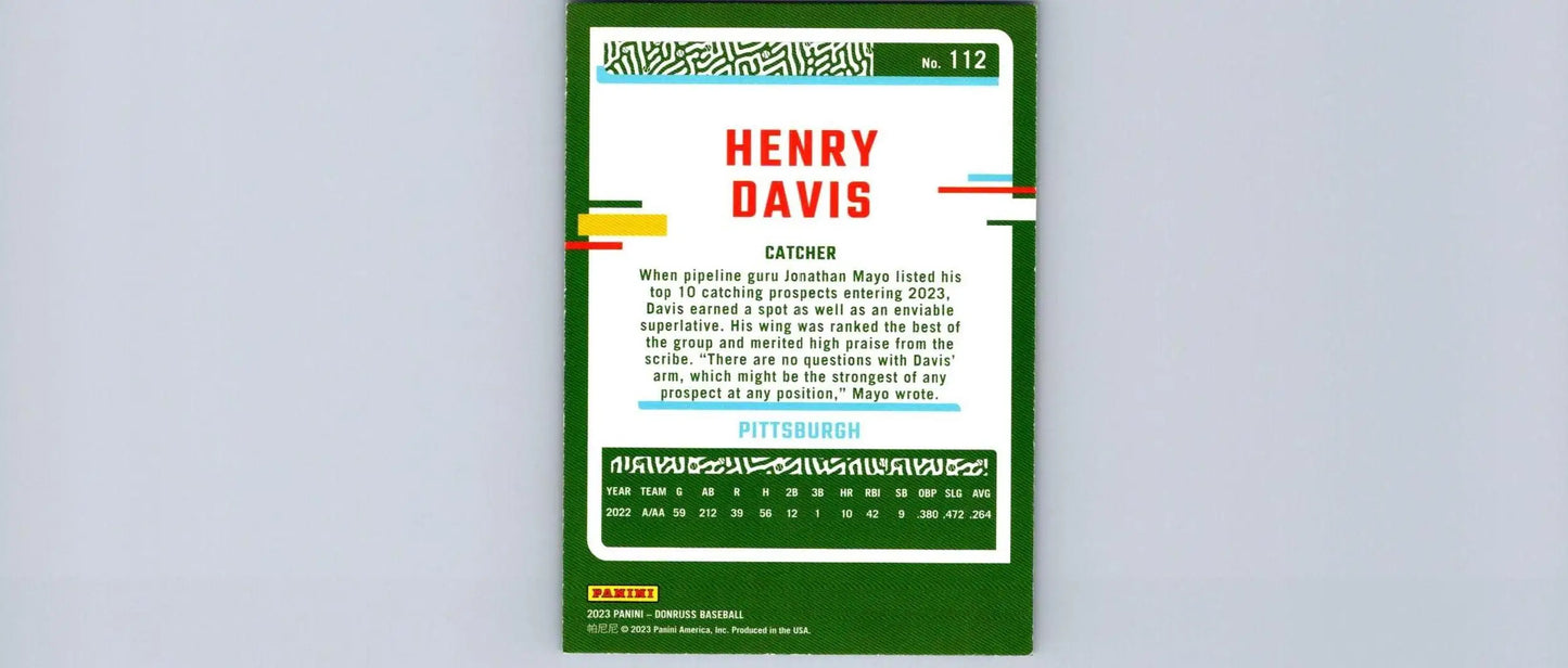 Henry Davis baseball card from 2023 Donruss #112 Holo Carolina Blue edition