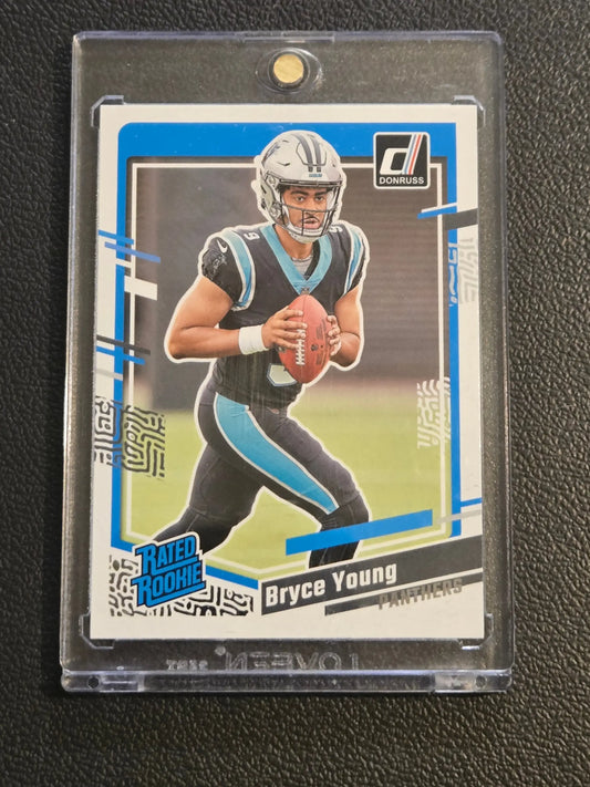 Bryce Young Rated Rookie football card in protective case from 2023 Donruss #311