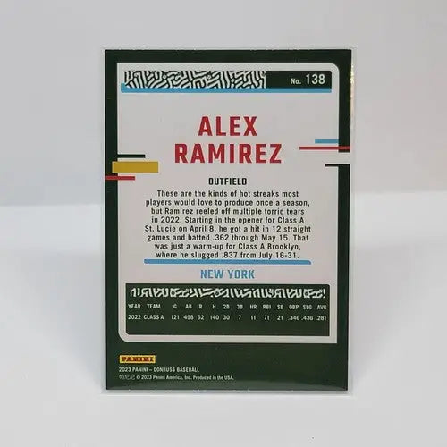 Alex Ramirez baseball card from 2023 Donruss Carolina Blue Foil Parallel set
