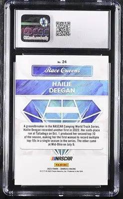 Graded Hailie Deegan Race Queens trading card from 2023 Donruss Hailie Deegan series