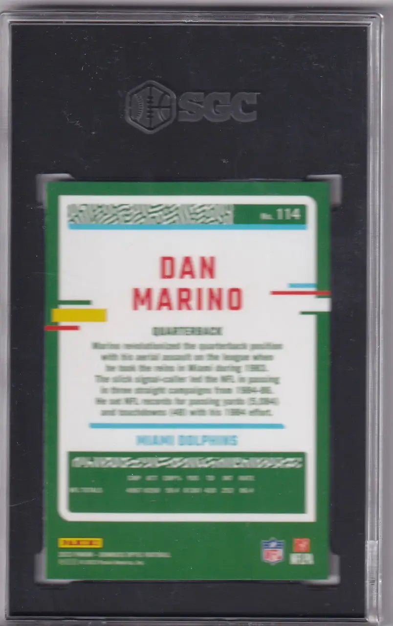 Graded Dan Marino football card SGC 10 from 2023 Donruss Optic series featuring Dan Marino