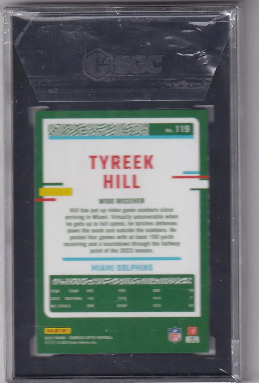 Tyreek Hill SGC football card from 2023 Donruss Optic Miami Dolphins collection