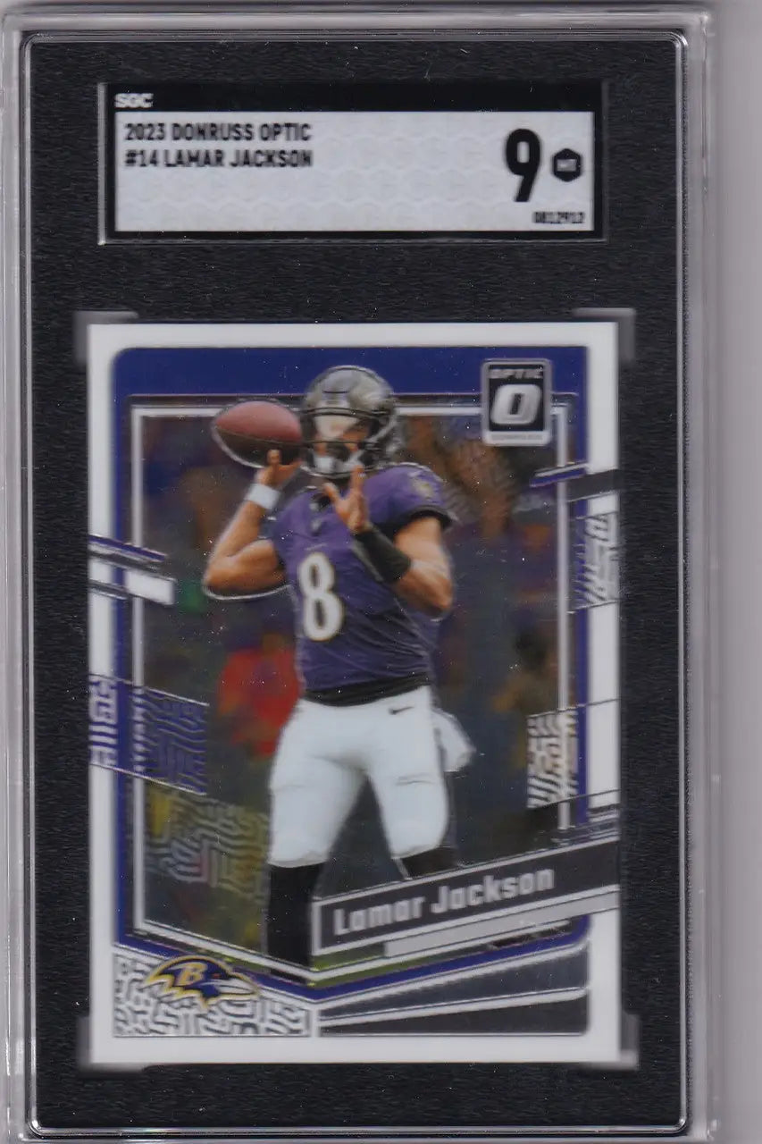 Graded Lamar Jackson SGC 9 football card from 2023 Donruss Optic - Baltimore Ravens