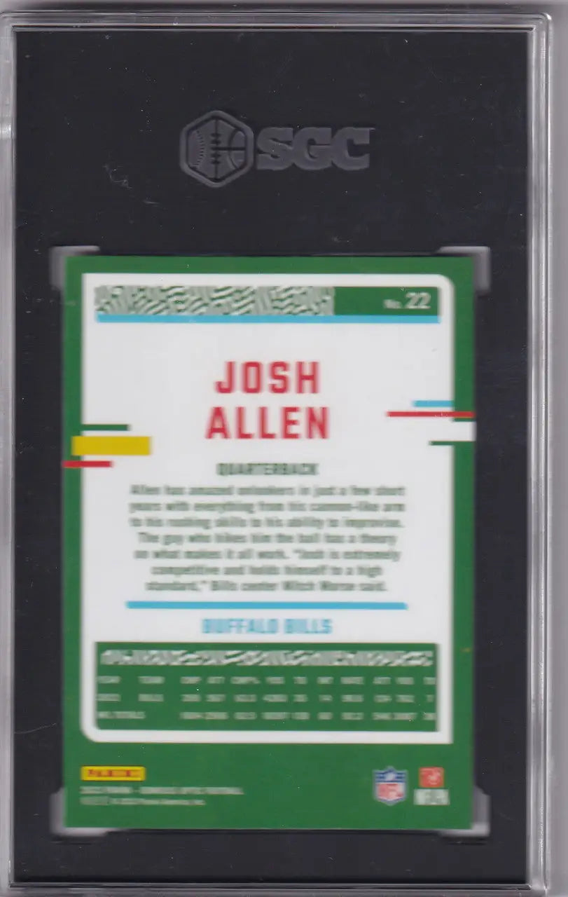 Graded Josh Allen football card 2023 Donruss Optic SGC 9.5 Buffalo Bills