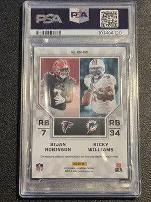 2023 Illusions Bijan Robinson/Ricky Williams Rookie Dual Mem Black #/50 PSA 8