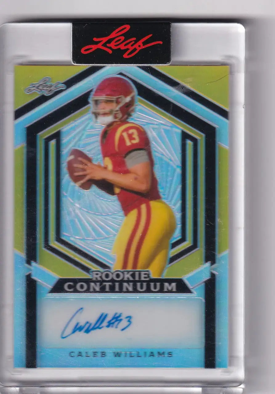 Collectible Caleb Williams rookie card with autograph from 2023 Leaf Auto Chicago Bears