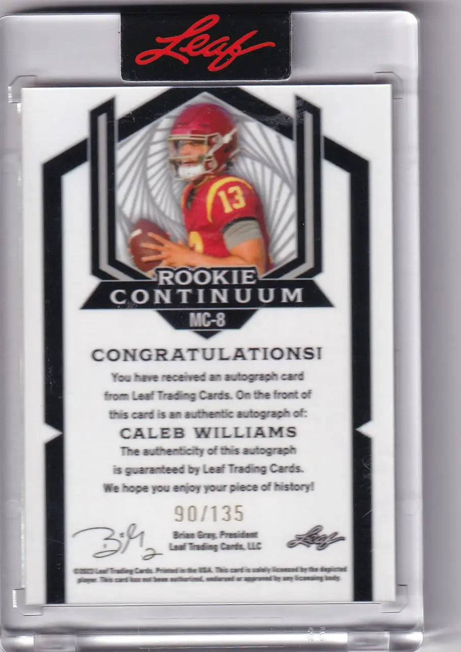 Caleb Williams autographed rookie football card from 2023 Leaf Auto Chicago Bears