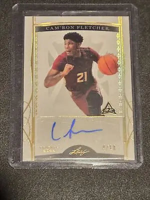 Camron Fletcher autographed basketball card from Leaf Trinity Fletcher Holo Gold #/10