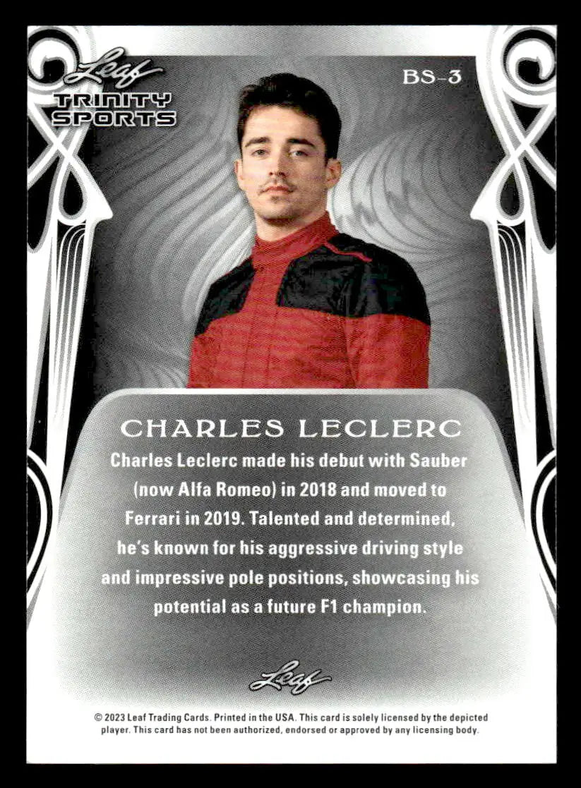 Charles Leclerc trading card from 2023 Leaf Trinity Leclerc Base Sports collection