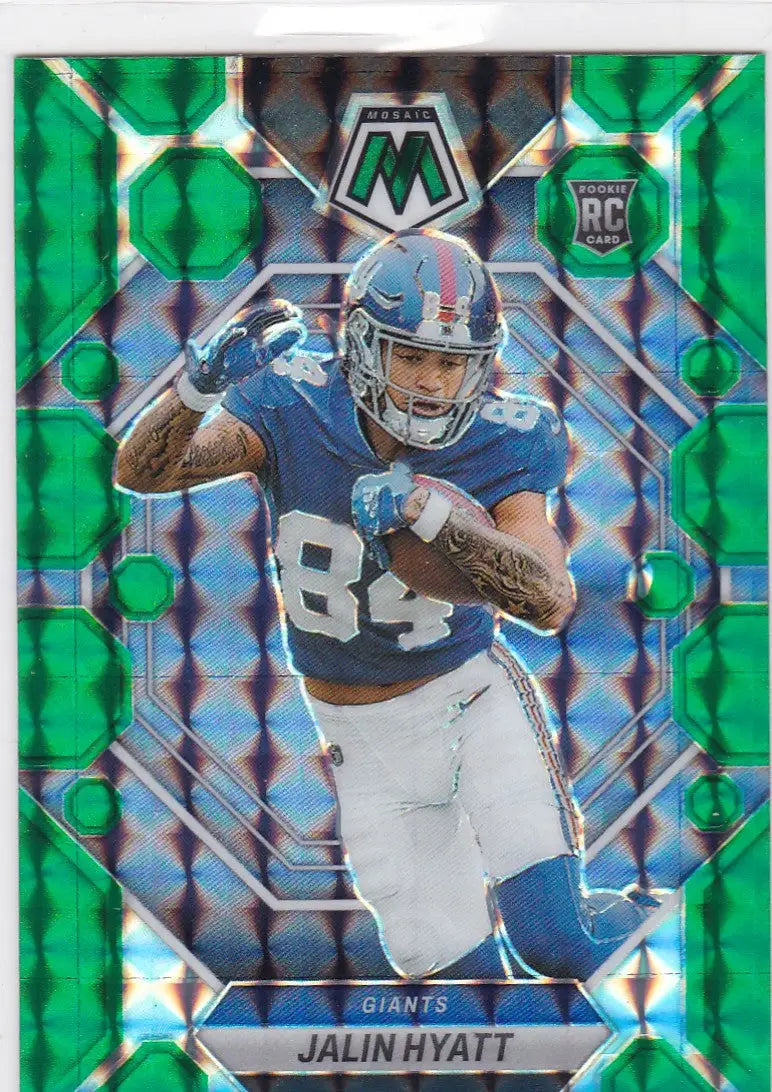 Jalin Hyatt Green Prizm football card from 2023 Mosaic #329 New York Giants