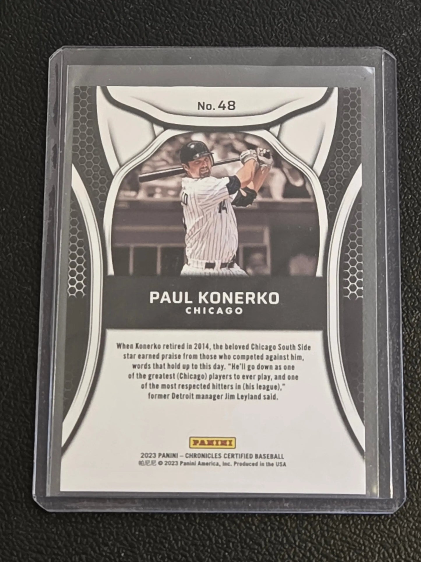 Baseball trading card of Paul Konerko from 2023 Panini Chronicles Konerko Certified Holo Gold