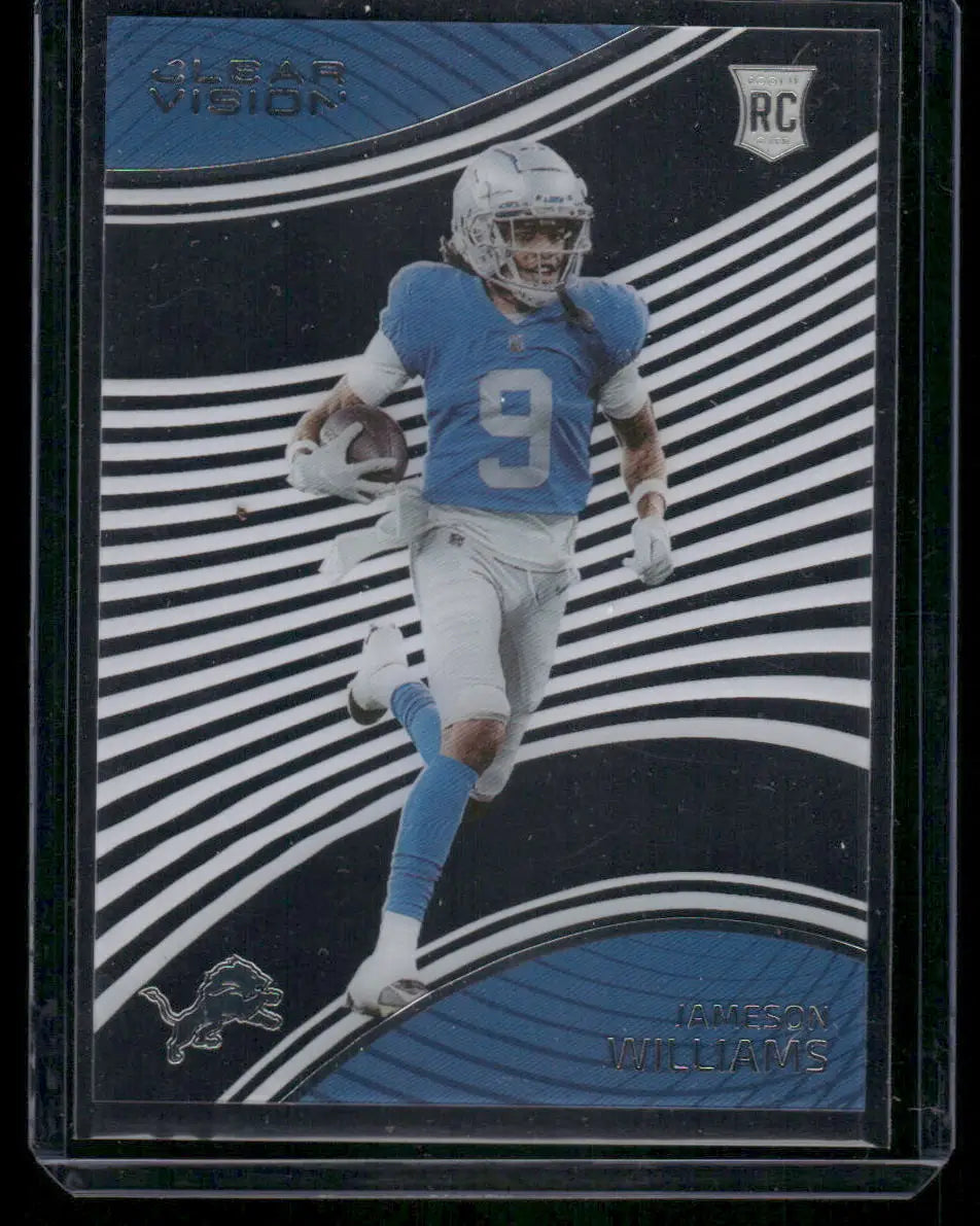 Football trading card featuring Jameson Williams in Detroit Lions uniform from Panini Chronicles Clear Vision Football