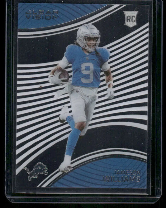 Football trading card featuring Jameson Williams in Detroit Lions uniform from Panini Chronicles Clear Vision Football