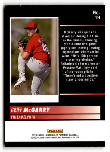 Griff McGarry baseball card from Panini Chronicles Pinnacle with original gloss finish