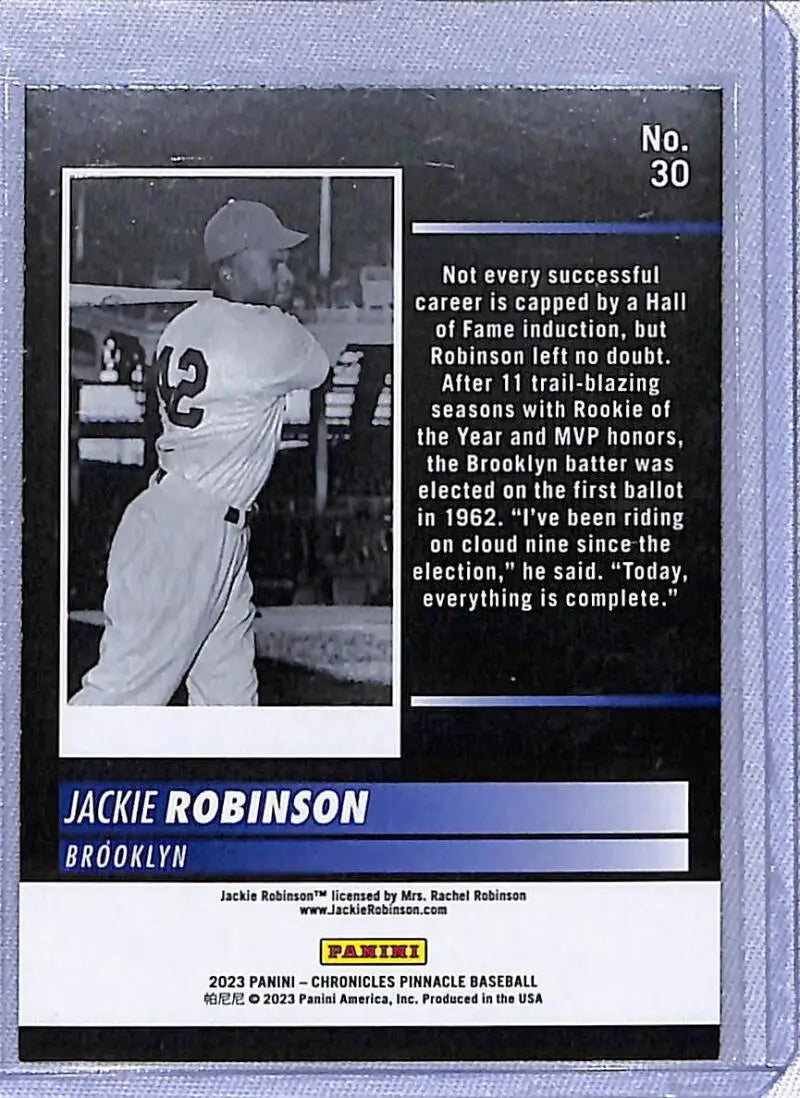 Baseball card featuring Jackie Robinson in 2023 Panini Chronicles Pinnacle series